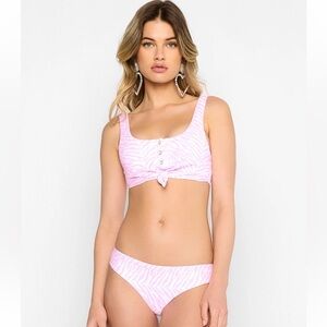 Beach Bunny Pink Zebra Bikini Set – Size M Top & Bottom – Ribbed Tie Front NWOT
